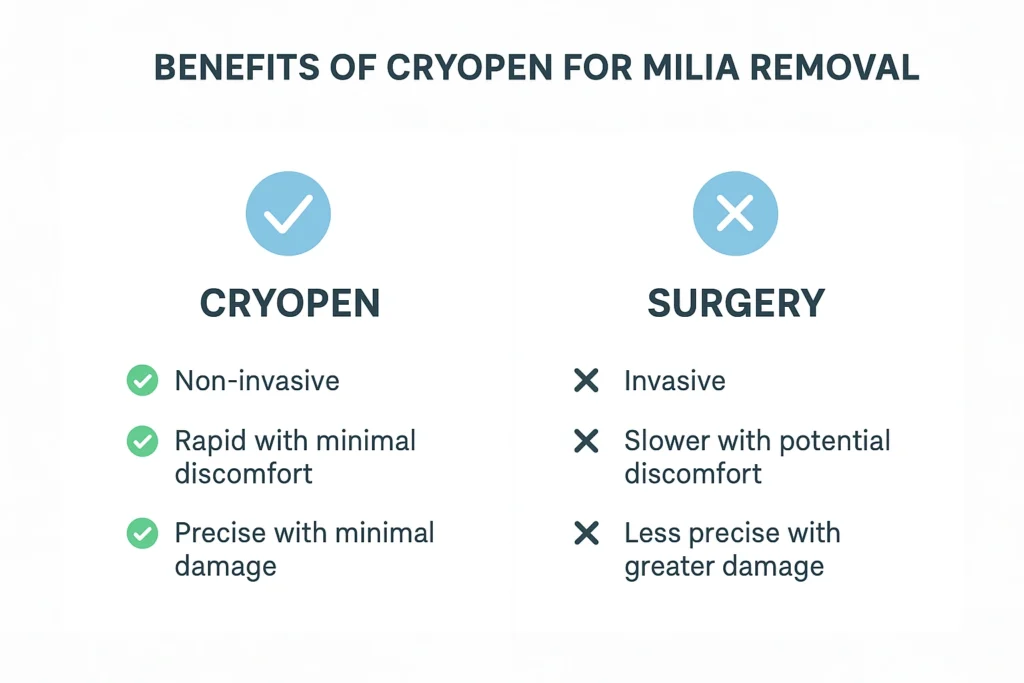 Benefits of cryopen for milia removal Walham Green compared to surgical treatments.