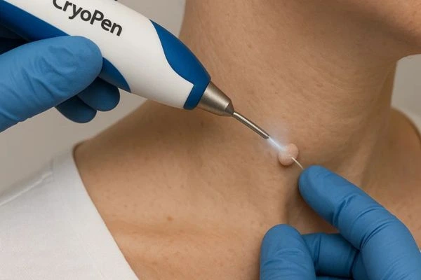 Person receiving cryotherapy Walham Green for skin tag removal