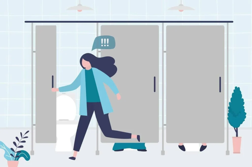 graphic of Urine incontinence Walham Green woman running to the toilet.