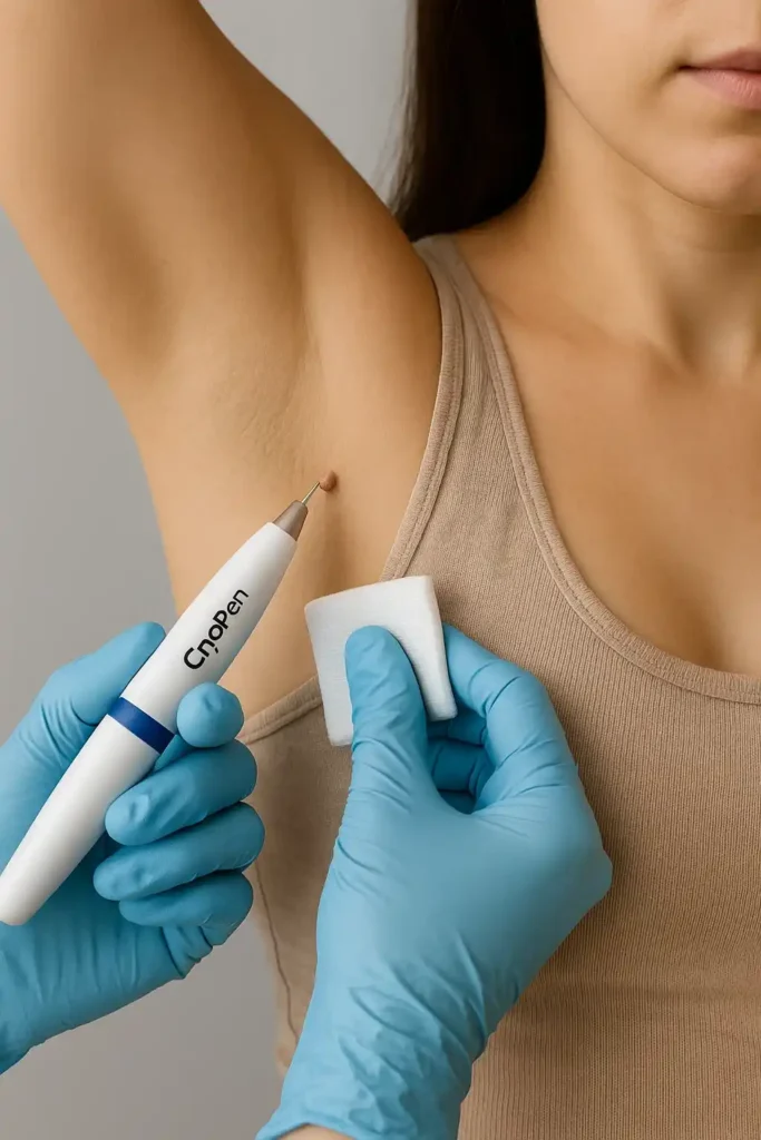 woman having cryopen to remove underarm skin tags Walham Green