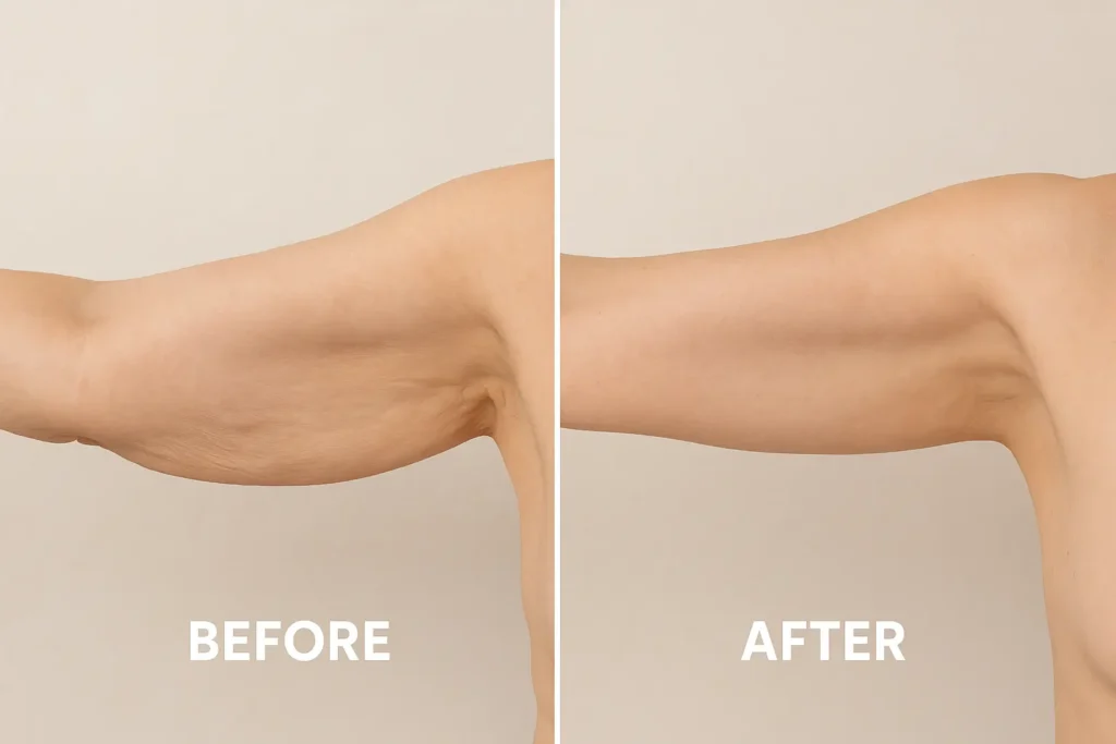 Picture of LA LIPO Walham Green before and after results of skin tightening treatment on the upper arms.